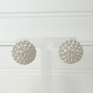 Vintage Sphinx Rhinestone Clip-on Earrings Round Dome Silver Tone Signed Jewelry